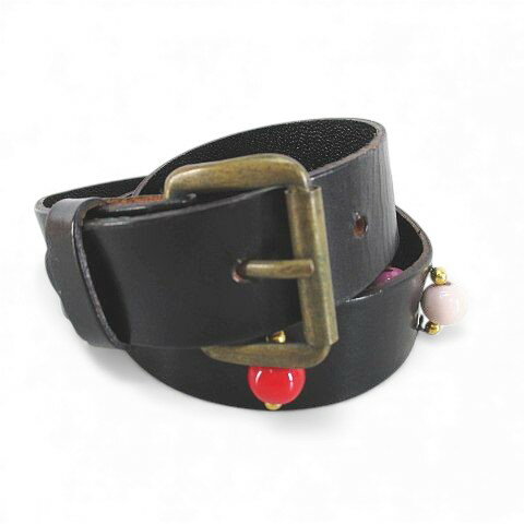 【中古】グロリアサンタンドレア GLORIA SANTANDREA プレーンベルト レザー 黒系 ブラック ビーズ ピン式 バックル 小物 レディース 【ベクトル 古着】 251023