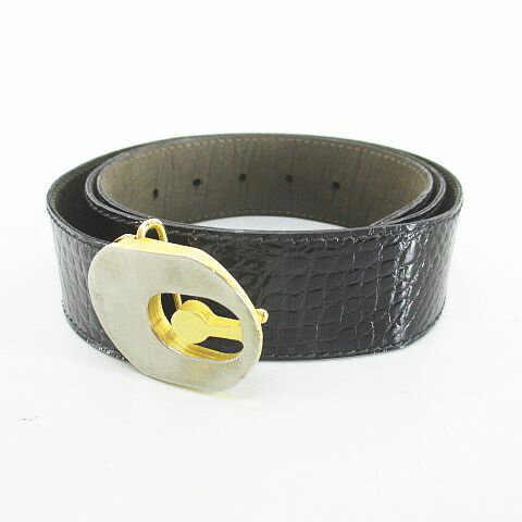 【中古】ベルト クロコダイル ワニ革 95 黒系 ブラック イタリア製 トップ式 バックル 小物 メンズ 【ベクトル 古着】 251023