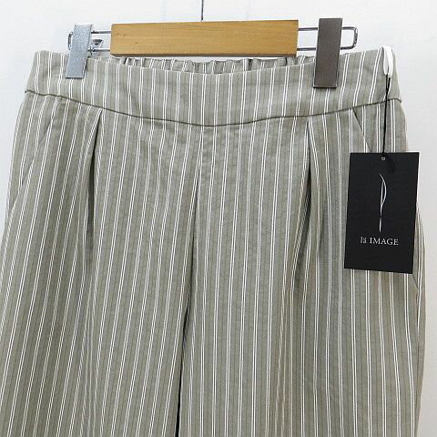 【中古】未使用品 ラ・イマージュ la IMAGE ワイドパンツ 11 茶系 ブラウン ストライプ ストレッチ タグ付き レディース 【ベクトル 古着】 251023