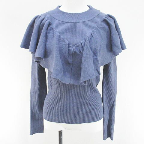 【中古】アンドクチュール And Couture 長袖 ニット セーター フレア 38 青系 ブルー ストレッチ リブ 無地 レディース 【ベクトル 古着】 251027