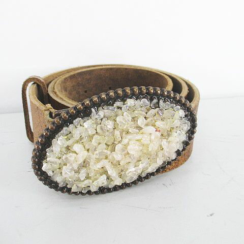 【中古】ロベルタスカルパ ROBERTA SCARPA ベルト レザー 85 茶系 ブラウン イタリア製 ストーン調 トップ式 バックル 小物 レディース 【ベクトル 古着】 251028