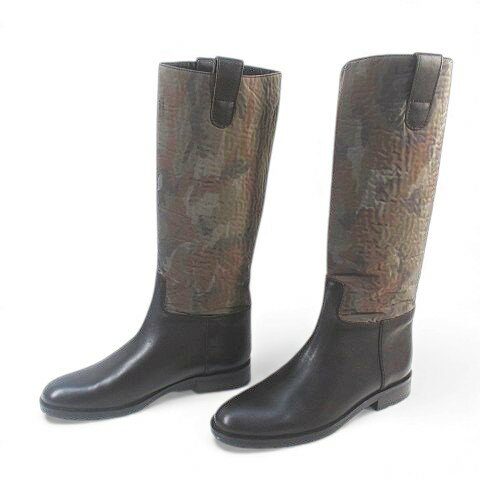 【中古】ストックトン STOKTON ロングブーツ 迷彩柄 コンビ ブラウン 茶系 37 レザー レディース 【ベクトル 古着】 251107