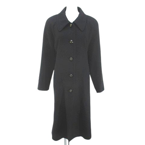 【中古】クレモナ Cremona ロング丈 ステンカラーコート 9 黒系 ブラック 日本製 リボン 毛 ウール 裏地 無地 レディース 【ベクトル 古着】 251113(4.0)