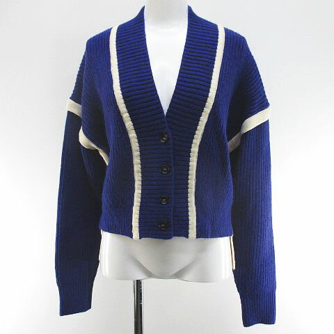 【中古】ルイスファム Lui's FEMME 長袖 ニット カーディガン ショート丈 青系 ブルー Vネック スリット ボタン レディース 【ベクトル 古着】 251114