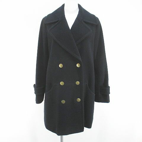 【中古】LAMMIN ダブルブレスト コート ミディアム丈 11AR 紺系 ネイビー ポケット 毛 ウール 裏地 無地 レディース 【ベクトル 古着】 251207