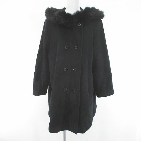【中古】NIBO ピーコート ミドル丈 ファー 2 黒系 ブラック 日本製 毛 ウール 裏地 無地 レディース 【ベクトル 古着】 251127