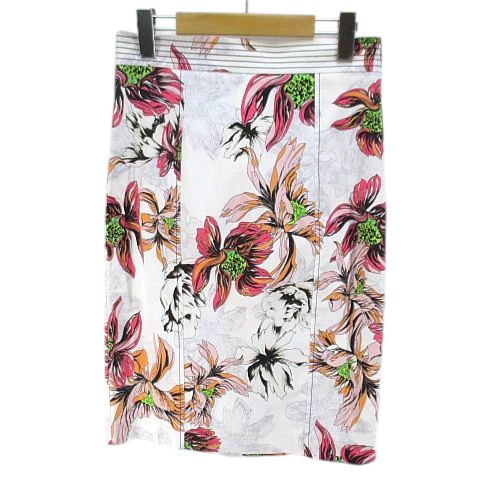 【中古】ブルマリン Blumarine 花柄 フラワー 膝丈 タイトスカート スカート 42 白系 ホワイト イタリア製 ストレッチ スリット レディース 【ベクトル 古着】 251202