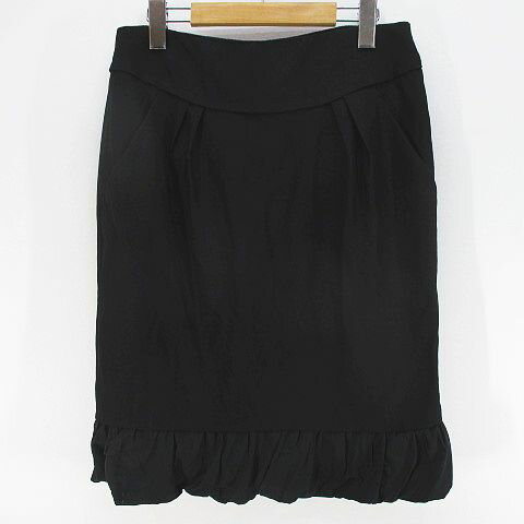 【中古】モスキーノ MOSCHINO 膝丈 タイトスカート 42 黒系 ブラック 無地 切替 タック 裏地 イタリア製 レディース 【ベクトル 古着】 251221