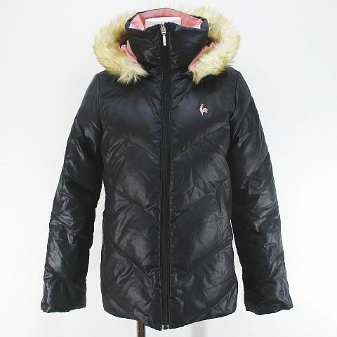 【中古】ルコックスポルティフ le coq sportif スポーツウェア リバーシブル ダウン ジャケット S 黒系 ブラック ダブルジップ フード ロゴ 刺繍 レディース 【ベクトル 古着】 251221