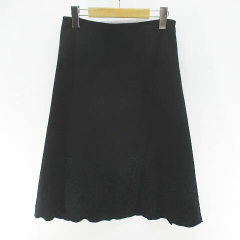 【中古】シビラ SYBILLA 花柄 フラワー 膝丈 フレアスカート スカート L 黒系 ブラック 刺繍 毛 ウール 裏地 レディース 【ベクトル 古着】 251229