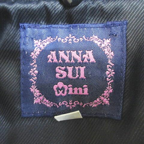 【中古】アナスイ ANNA SUI mini ステンカラーコート ミドル丈 120 紺系 ネイビー 日本製 フラワーモチーフ 刺繍 毛 ウール 裏地 キッズ 【ベクトル 古着】 260120