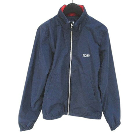【中古】ヒューゴボス HUGO BOSS ジャケット 12-XS 紺系 ネイビー ロゴ 文字 プリント ジップアップ 裏地メッシュ ブルゾン キッズ 【ベクトル 古着】 260120