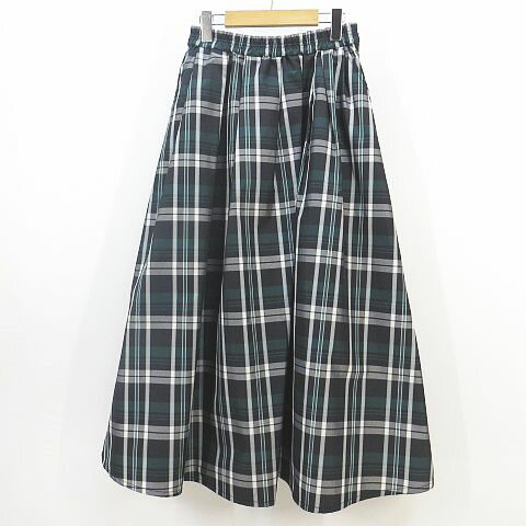 【中古】スローブ イエナ SLOBE IENA フレアスカート ロング丈 38 緑系 グリーン チェック柄 タフタ レディース 【ベクトル 古着】 260202