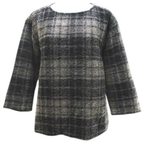 【中古】自由区 オンワード樫山 チェック柄 ニット カットソー 38 ベージュ バックジップ ラメ 裏地 レディース 【ベクトル 古着】 260202