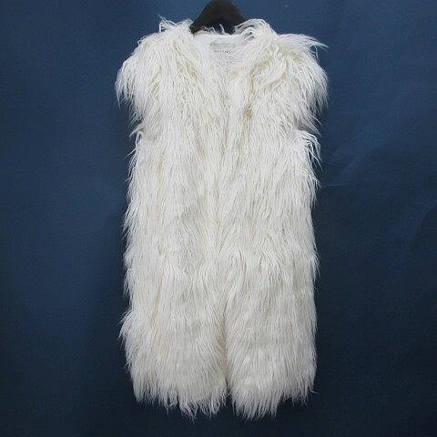 【中古】ザラ ベーシック ZARA BASIC フェイクファー ベスト ジレ ロング S 白系 アイボリー 無地 ノーカラー 裏地 レディース 【ベクトル 古着】 260205