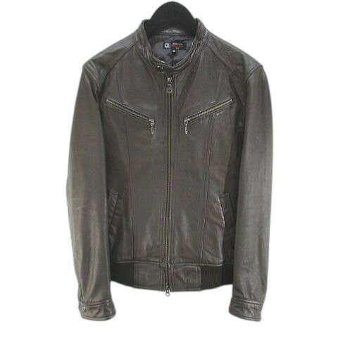 【中古】エムケーミッシェルクランオム MK MICHEL KLEIN HOMME 革ジャン レザージャケット 羊革 46 茶系 ブラウン ジップアップ ポケット 裏地 メンズ 【ベクトル 古着】 260302
