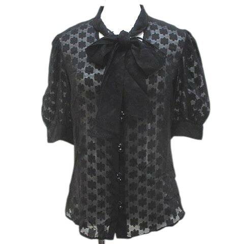 Rakuten - 【中古】ミリー milly OF NEW YORK 花柄 五分袖 シースルー シャツ ブラウス 4 黒系 ブラック ボウタイ ループボタン レディース 【ベクトル 古着】 260302
