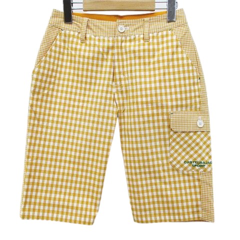 【中古】カステルバジャック CASTELBAJAC SPORT ゴルフウェア ギンガムチェック柄 ショート丈 パンツ 40 オレンジ ジップフライ リブゴム 刺繍 レディース 【ベクトル 古着】 260302