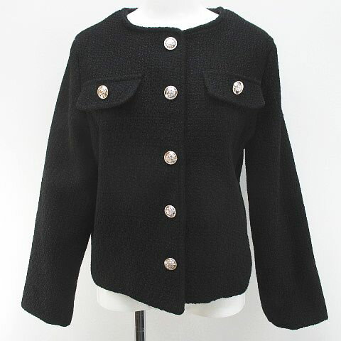 【中古】レディライク LADY LIKE ツイード調 ノーカラー ジャケット 黒系 ブラック ボタン 裏地 レディース 【ベクトル 古着】 260306