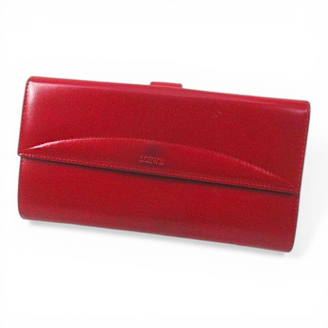 【中古】ロエベ LOEWE 長財布 フラップ 型押しロゴ レッド 赤 アナグラム レザー レディース 【ベクトル 古着】 260412