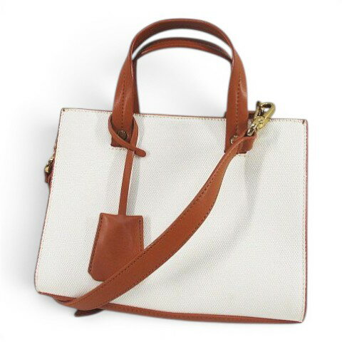 VANESSA BRUNO - 【中古】チャールズ&キース CHARLES&KEITH ハンド ショルダー トートバッグ バイカラー コンビ クロスボディ 斜めがけ ホワイト 白 ブラウン 茶系 キャンバス レザー調 レディース 【ベクトル 古着】 260414