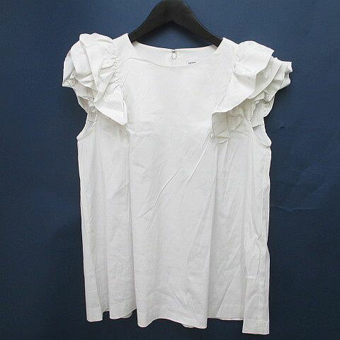 乐天商城 - 【中古】ダブルスタンダードクロージング ダブスタ DOUBLE STANDARD CLOTHING フレンチスリーブ シャツ ブラウス 38 白系 ホワイト 無地 フリル バックジップ ストレッチ レディース 【ベクトル 古着】 260416