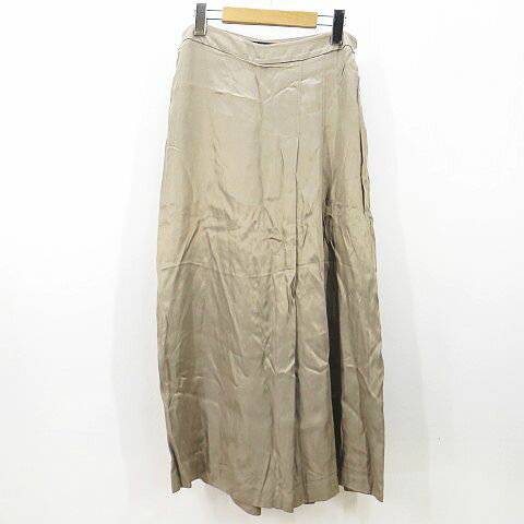 【中古】ザラ ZARA ワイドパンツ L ベージュ系 光沢 アシンメトリー タック スカー...