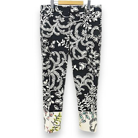 Cropped Pants - 【中古】ザラ ZARA テーパードパンツ 42 黒系 ブラック ボタニカル柄 総柄 サイドポケット 裾スリット レディース 【ベクトル 古着】 260417