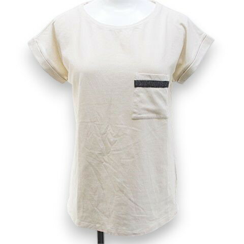 乐天商城 - 【中古】H.A.N.D HAND ハ・ン・ド 半袖 Tシャツ カットソー 42 ライトベージュ グリッター ニット ロールアップ イタリア製 レディース 【ベクトル 古着】 260429