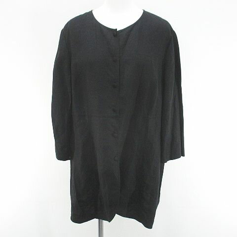 【中古】クリスチャンオジャール CHRISTIAN AUJARD ノーカラーシャツジャケット コート 薄手 麻 リネン 黒系 ブラック 無地 レディース..