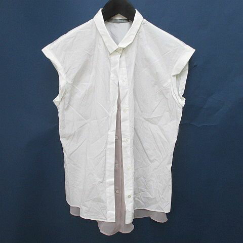 Rakuten - 【中古】ブランベール blanc vert フレンチスリーブ シャツ ブラウス 38 白系 ホワイト メタルビーズ モニーレ ボタン 透け感 レディース 【ベクトル 古着】 260424