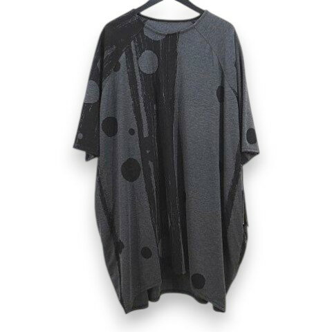 【中古】未使用品 LA DUREE ラデュレ KARO カロ 半袖 チュニック ワンピース F グレー系 ドット柄 総柄 フィッシュテール タグ付き レディース 【ベクトル 古着】 260516