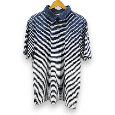 【中古】アンダーアーマー UNDER ARMOUR ゴルフウェア 半袖 ポロシャツ XL 紺系 ネイビー ボーダー柄 ロゴマーク プリント ストレッチ メンズ 【ベクトル 古着】 260530