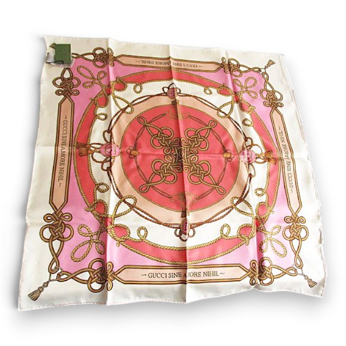 gucci///////////////\\\' - 【中古】未使用品 グッチ GUCCI オプティカル シルク スカーフ 大判 ピンク × ホワイト レディース 【ベクトル 古着】 260605