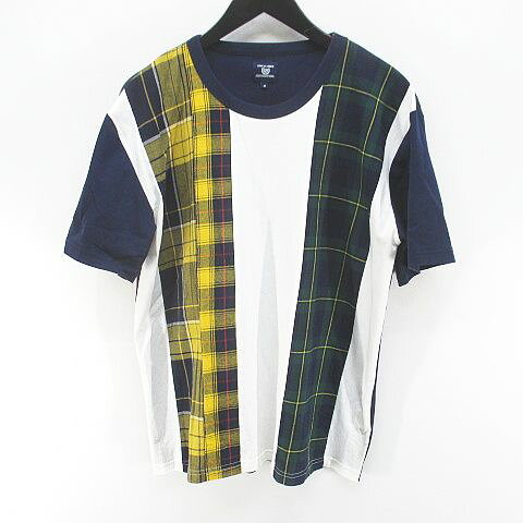 コムサコミューン COMME CA COMMUNE チェック柄 半袖 Tシャツ カットソー M 紺系 ネイビー 切替 メンズ  260609
