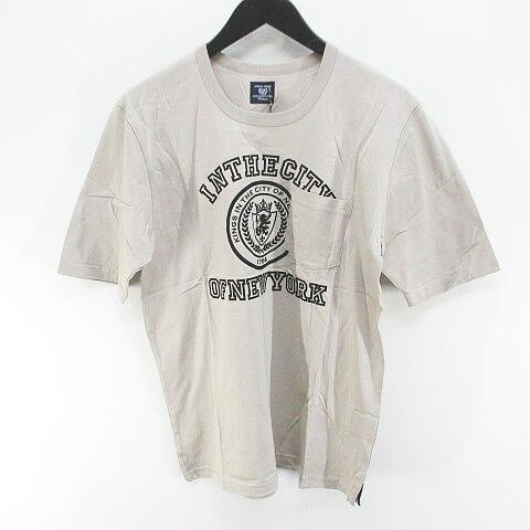 未使用品 コムサコミューン COMME CA COMMUNE 半袖 Tシャツ カットソー M ベージュ系 フロッキープリント 胸ポケット タグ付 メンズ  260609