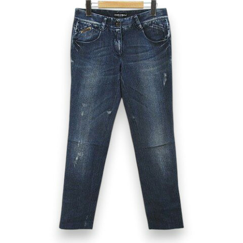 [Used] Dolce & Gabbana G8A88 Long Denim Jeans, Size 38, Blue, Zip Fly, Distressed Finish, Logo, Hardware, Plate, Label, Women's [Vector Used Clothing] 260618