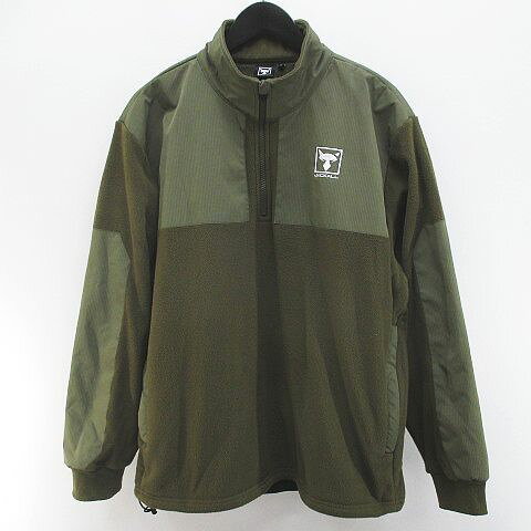 [Used] JACKALL Fishing Wear Long-Sleeve Fleece Pullover M Green Olive Half-Zip Contrast Logo Embroidery Men's [Vector Used Clothing] 260623