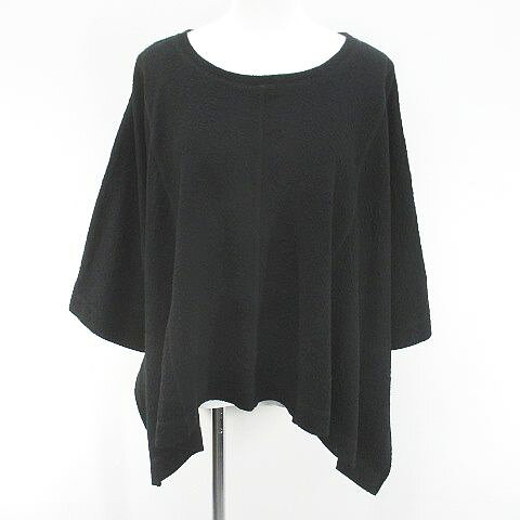 ヒロコデシネール HIROKO DESSINER 八分袖 カットソー L〜LL 黒系 ブラック ストレッチ 無地 レディース  260629