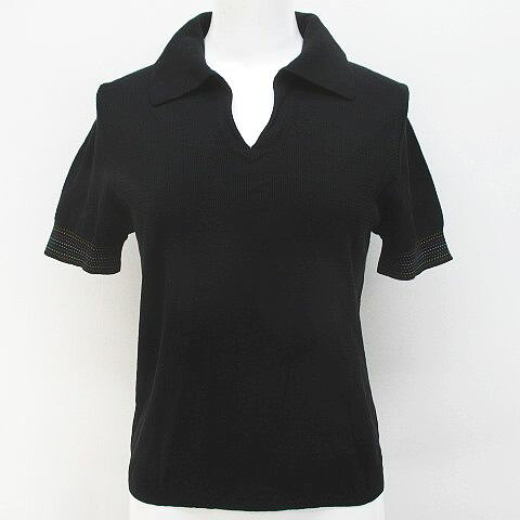 【中古】ポールスミス PAUL SMITH 半袖 カットソー ポロシャツ M 黒系 ブラック スキッパー マルチカラー ステッチ レディース 【ベクトル 古着】 260807