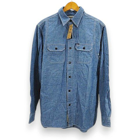 【中古】未使用品 ポロ ラルフローレン POLO RALPH LAUREN 長袖 シャンブレーシャツ M 青系 ブルー ラウンドヘム 無地 胸ポケット タグ付き メンズ 【ベクトル 古着】 261001