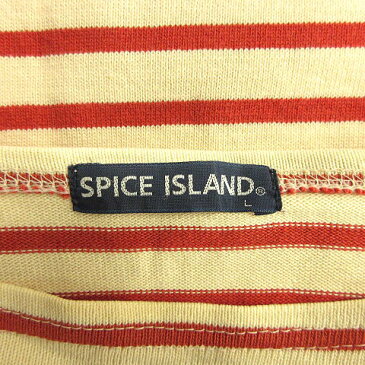 スパイスアイランド SPICE ISLAND カットソー ボートネック ボーダー 長袖 コットン ベージュ 赤 メンズ 【中古】【ベクトル 古着】 180414 ブランド古着ベクトルプレミアム店