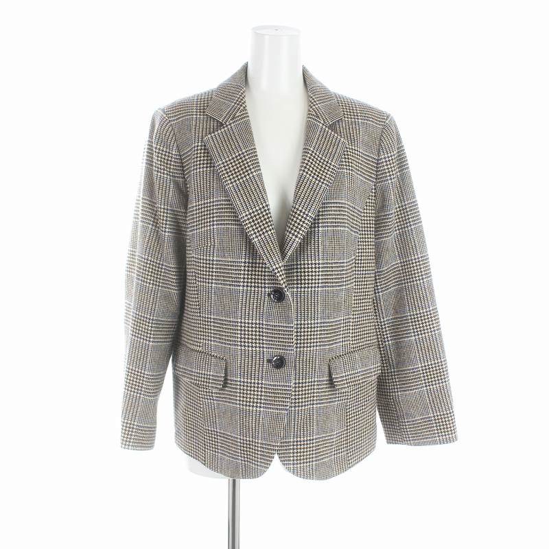 【中古】アクアスキュータム AQUASCUTUM 7 JOHNSTONS OF ELGIN テーラードジャケット グレンチェック L アイボリー ブラウン 青 ブルー /AR レディース 【ベクトル 古着】 230911