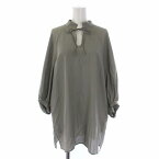 【中古】ゼロエイトサーカス 08SIRCUS Sheer typewriter kaftan tunic シャツ ブラウス 七分袖 バンドカラー リボン 1 S カーキ S22SS-TS10 /BM レディース 【ベクトル 古着】 231221