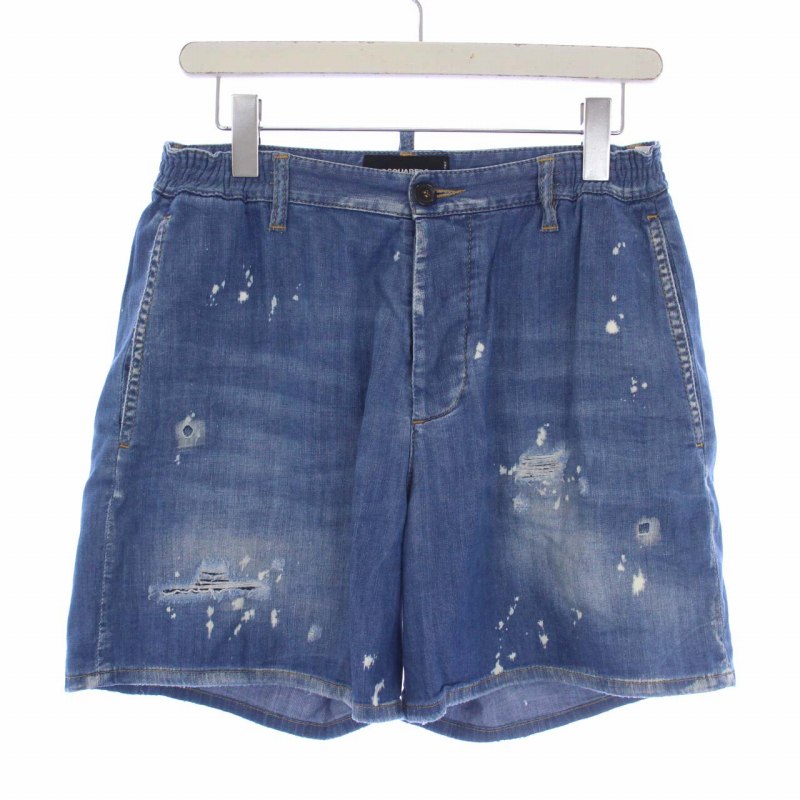 【中古】ディースクエアード DSQUARED2 denim shorts デニムショートパンツ ジーンズ ダメージ加工 ボタンフライ 36 S 青 ブルー S72MU0265 /KH レディース 【ベクトル 古着】 240105