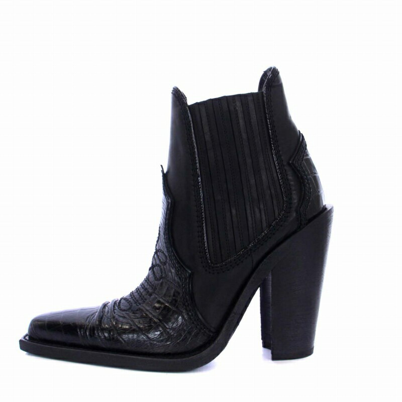 【中古】未使用品 ディースクエアード DSQUARED2 Heeled Ankle Boots Western boot アンクル ウエスタンブーツ ハイヒール カウレザー 38 25.5cm 黒 ブラック S83AB0120 /KH ■GY29 レディース 【ベクトル 古着】 240205