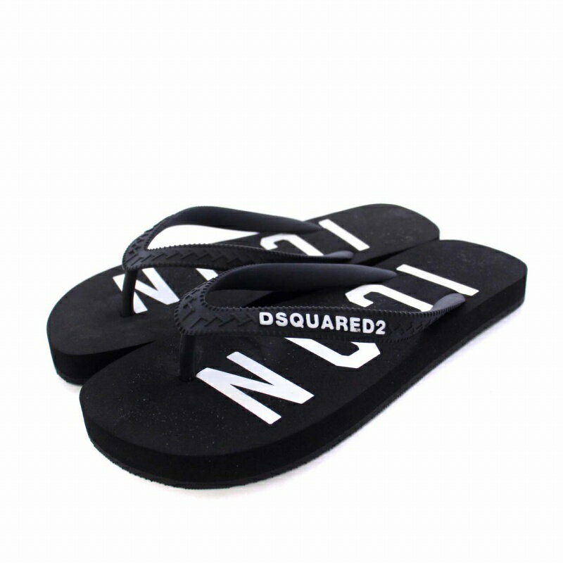 【中古】未使用品 ディースクエアード DSQUARED2 BE ICON FLIP FLOPS ビーチサンダル トング フラット ラバー 35 22.5cm 黒 ブラック S83FF0001 /KH ■GY29 レディース 【ベクトル 古着】 240117