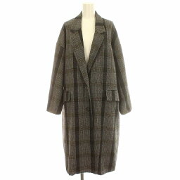 【中古】クラネ CLANE OVER CHESTER CHECK COAT チェスターコート チェック ロング コート 2 M 黒 グレー /☆G レディース 【ベクトル 古着】 240501