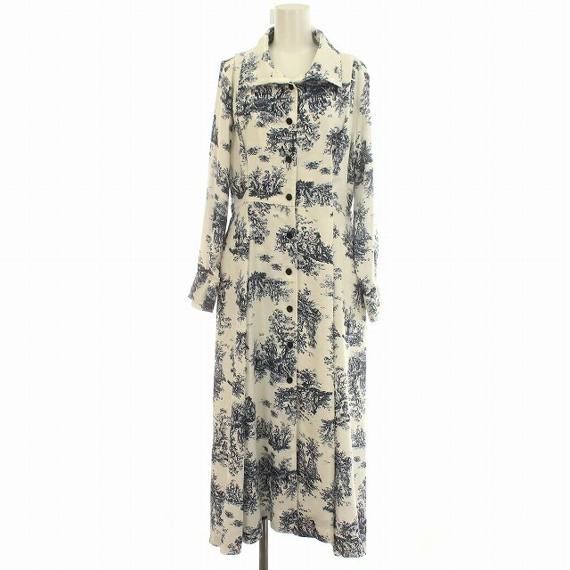 【中古】アメリヴィンテージ Ameri VINTAGE UNDRESSED 19AW AVA TURTLE NECK DRESS シャツワンピース 長袖 ロング M 白 ネイビー /☆G レディース 【ベクトル 古着】 240517