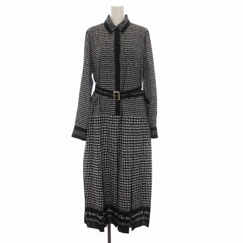 【中古】未使用品 ダイアグラム グレースコンチネンタル Diagram GRACE CONTINENTAL 22AW ハウンドトゥースプリントワンピース シャツワンピース ロング 千鳥格子 長袖 38 M 黒 ブラック 白 /YM レディース 【ベクトル 古着】 240715のサムネイル